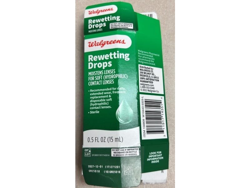 Walgreens Rewetting Drops, 0.5 fl oz/15 mL