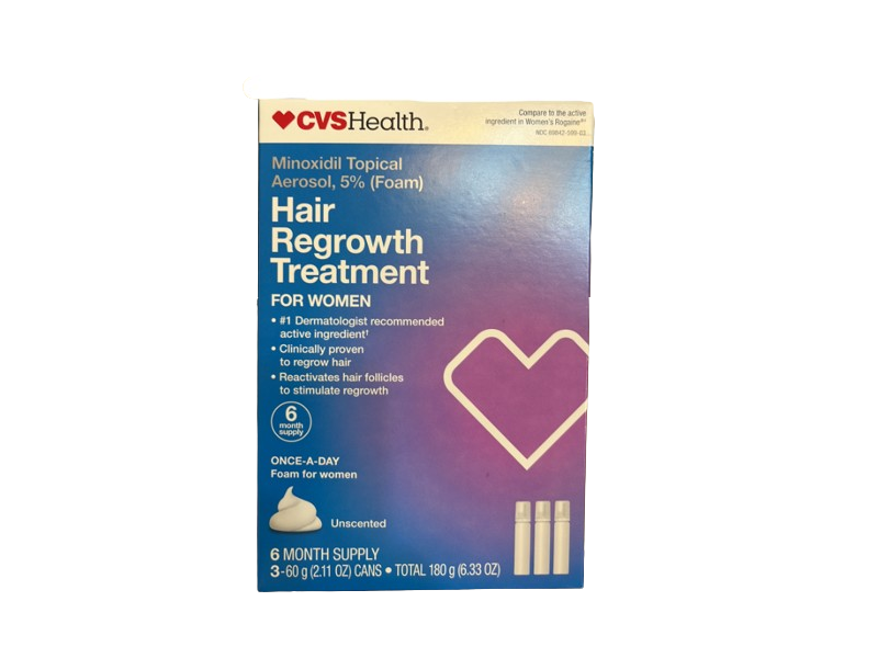CVS Health Hair Regrowth Treatment, Minoxidil Topical Aerosol 5%, Unscented, 2.11 oz/60 g, 3 Count