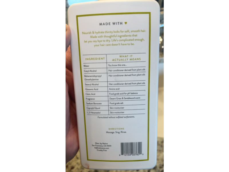 Native Moisturizing Conditioner, Desert Grass & Sandalwood, 16.5 fl oz/487 mL