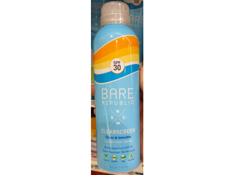 Bare Republic Clearscreen Sunscreen Spray, Clear & Invisible, SPF 30, 6 fl oz/177 mL