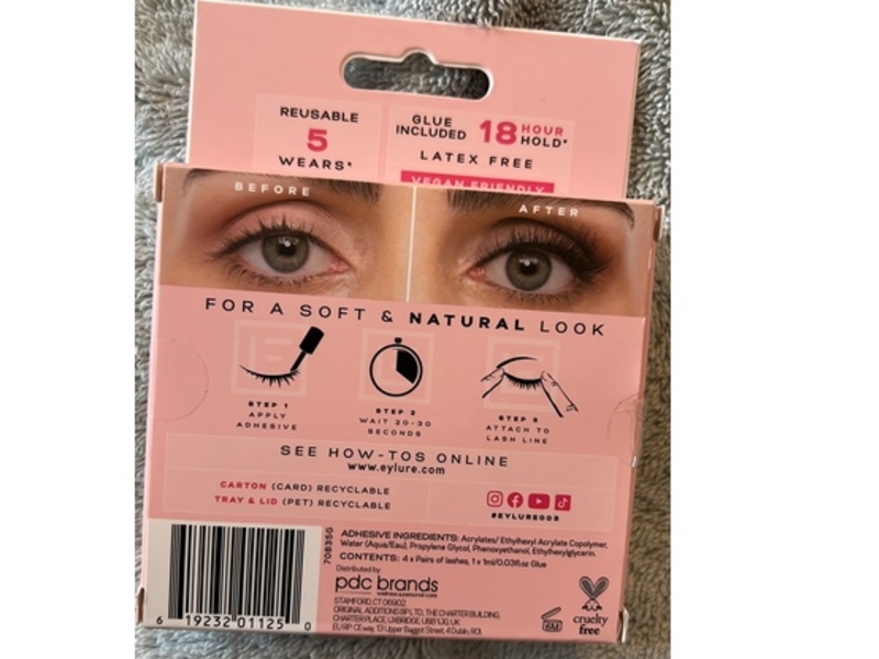 Eylure False Eyelashes & Adhesive, 3/4 Length, 0.03 fl oz/1 mL