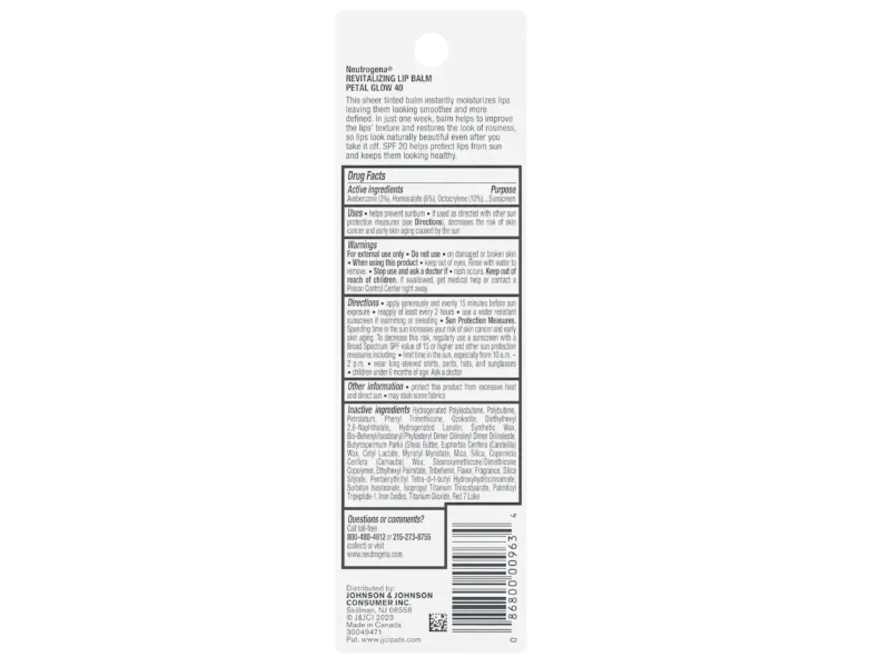 Neutrogena Revitalizing Lip Balm, SPF 20, Petal Glow 40, 0.15 oz/4.2 g