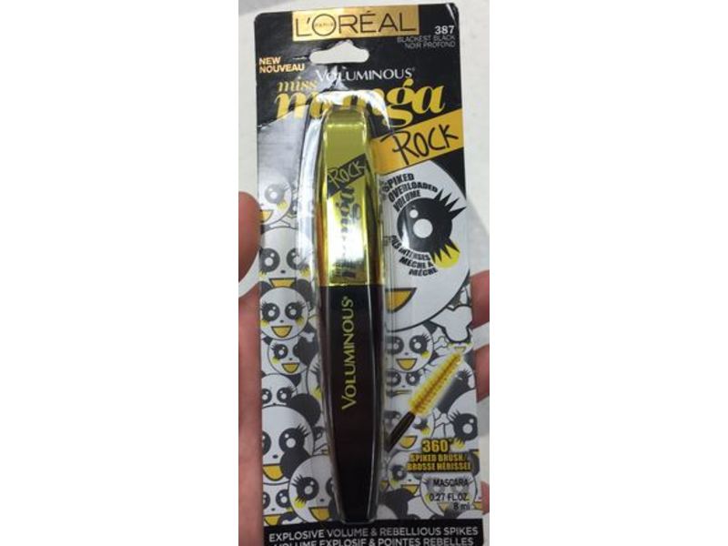 L'Oreal Paris Voluminous Miss Manga Rock Waterproof Mascara, Blackest Black, 0.27 fl oz/8 mL