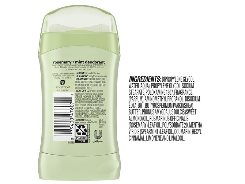 Suave Deodorant, Rosemary + Mint, 1.2 oz/34 g, Pack Of 6