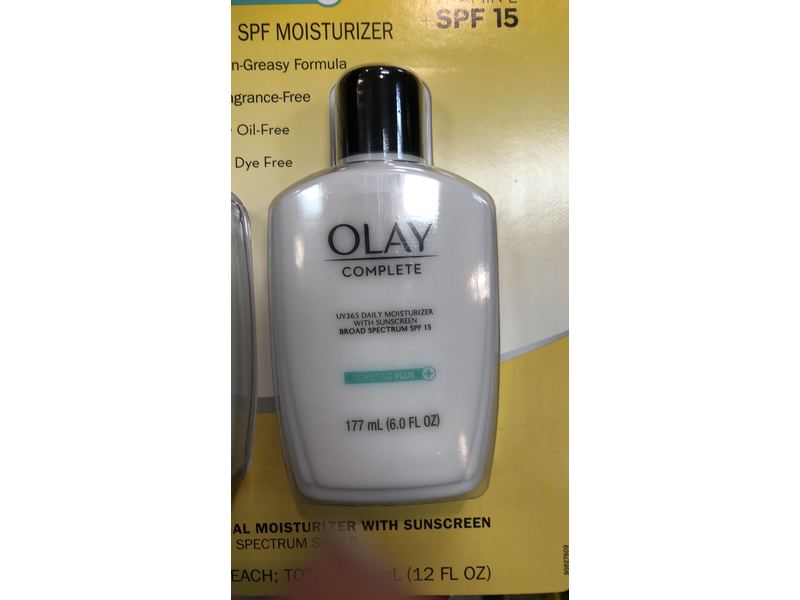 Olay Complete Daily Moisturizer Sunscreen, Sensitive, SPF 15, 6 fl oz/177 mL, Pack Of 2