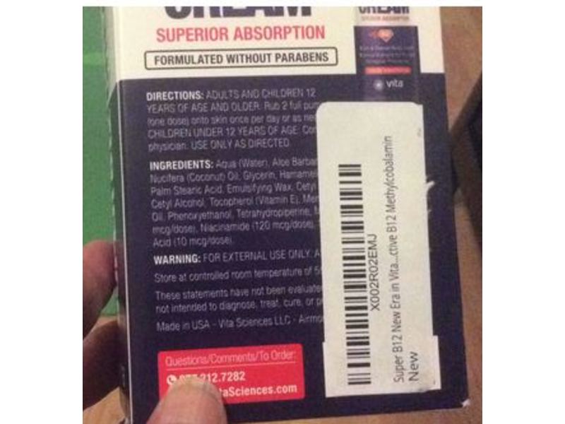 Vita Sciences Super B12 Cream, 1.7 fl oz/50 mL