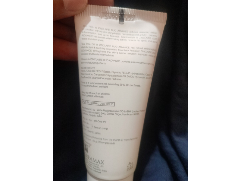 Zinclaire Advanced Duo Sebum Control Moisturizer, 50 g