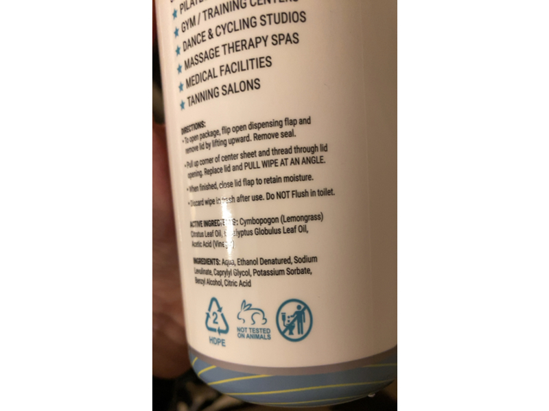 Wipex Fitness Equipment Wipes, Lemongrass + Eucalyptus & Vinegar, 75 Count