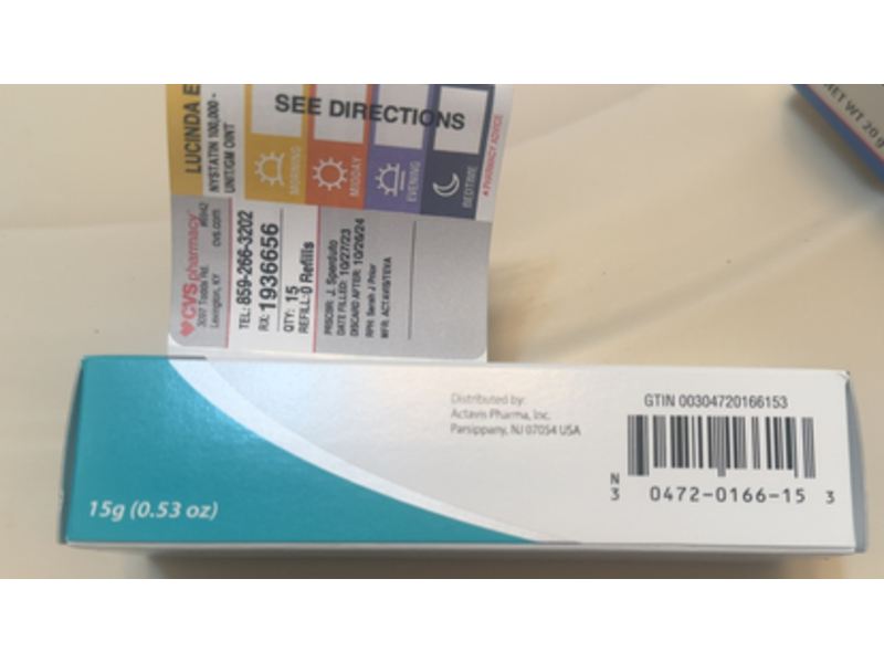 Nystatin Ointment USP, 100,000 units per gram, 0.53 oz/15 g, Actavis (RX)