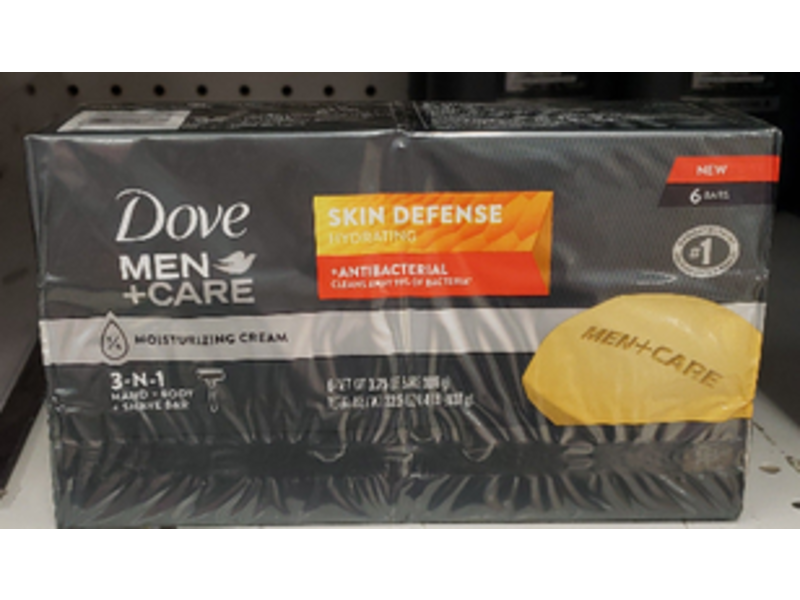 Dove Men+Care 3 In 1 Skin Defense Hydrating Soap, Moisturizing Cream, 3.75 oz/106 g, 6 Count