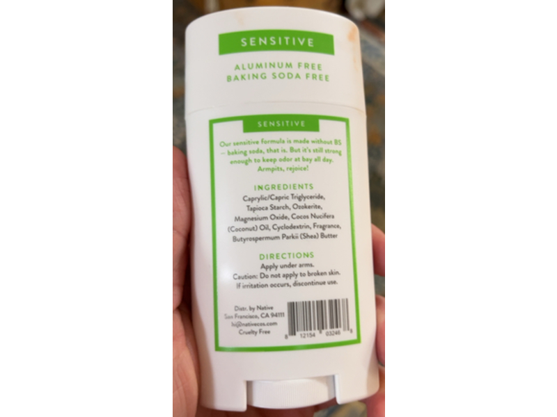 Native Sensitive Deodorant, Cucumber & Mint, 2.65 oz/75 g