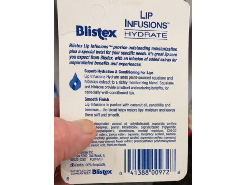 Blistex Lip Infusions Hydrate Lip Moisturizer, Quenching, 0.13 oz/3.69 g