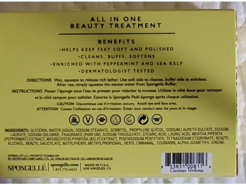 Spongelle Pedi Buffer, Coconut Verbena, 3 oz/85 g