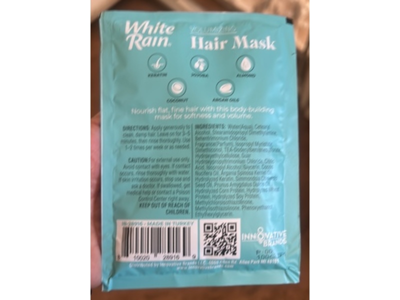White Rain Volumizing Hair Mask, Keratin + Jojoba + Almond + Coconut + Argan Oils, 1.69 oz/50 mL