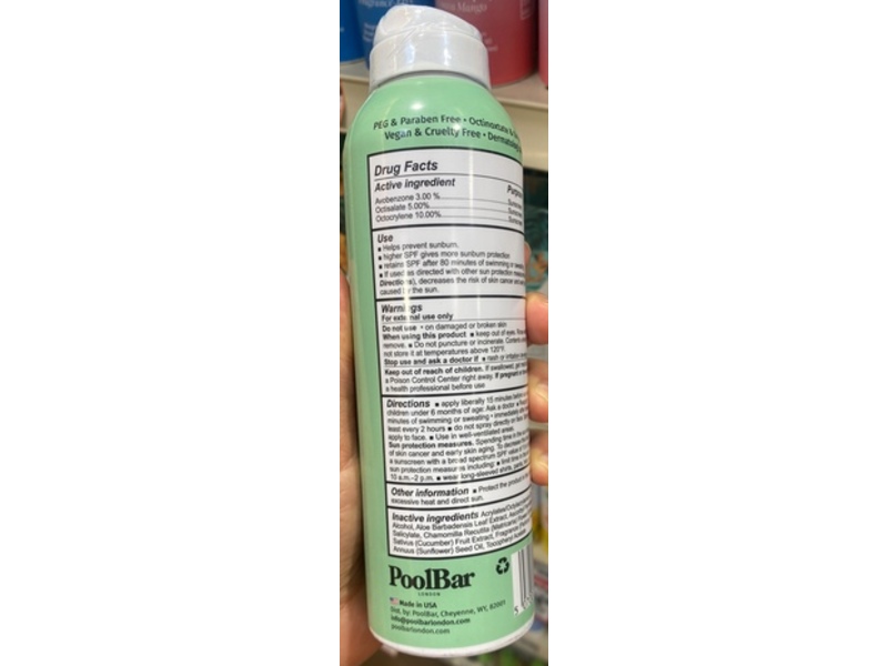 Poolbar London I Scream For Sunscreen Spray, SPF 50, Coconut & Vanilla Scented, 5.1 fl oz/150 mL