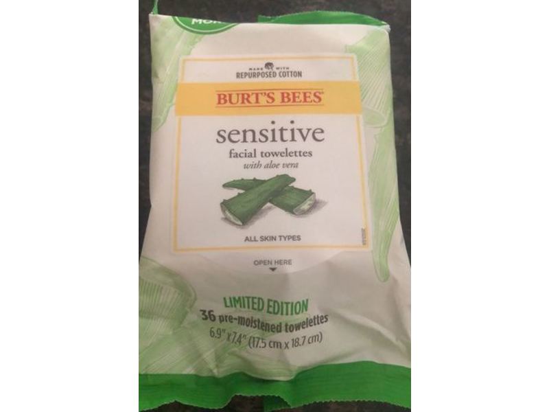 Burt's Bees Facial Towelettes, Sensitive Aloe, 36 Count, Pack Of 3