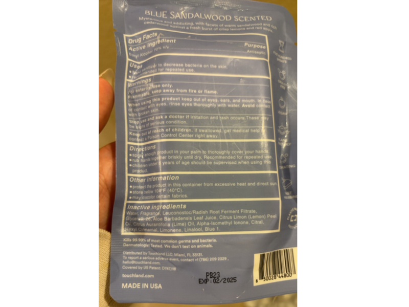 Touchland Power Mist Hydrating Hand Sanitizer, Blue Sandalwood, 1 fl oz/30 mL