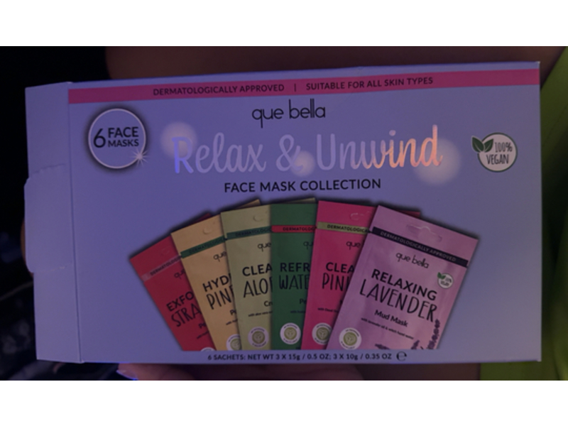 Que Bella Relax & Unwind Face Mask Set, Pack Of 6