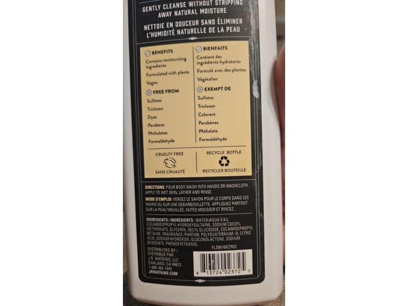 J.R. Watkins Men's Body Wash, Sandalwood Vanilla, 18 fl oz/532 mL