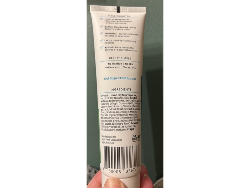 Superteeth Prebotic Mineral Toothpaste, Peppermint, 3.4 fl oz/96.4 g