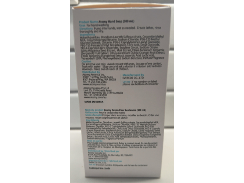 Atomy Natural Anti-Bacterial Hand Soap, 10.1 fl oz/300 mL