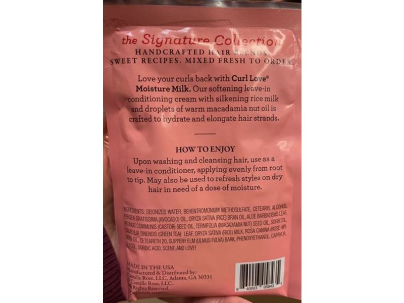 Camille Rose Curl Love Moisture Milk Leave In, Rice Milk & Macadamia Oil, 1.7 oz/50 mL