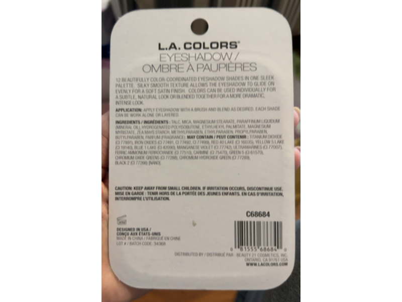 L.A. Colors 12 Color Bold Color Coordinated Eyeshadow, C68684 Urban, 0.42 oz/12 g