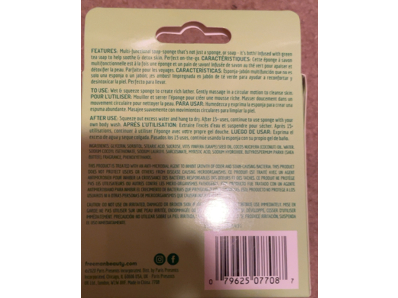 Freeman Beauty Deep Cleansing Soap-Infused Sponge, Green Tea, 2.65 oz/75 g