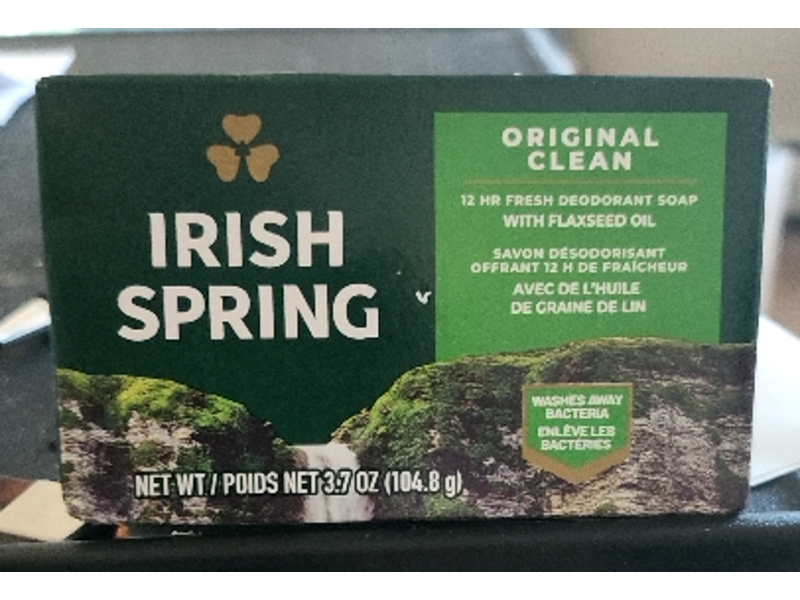 Irish Spring Original Clean Fresh Deodorant Soap, Flaxseed Oil, 3.7 oz/104.8 g, Pack Of 3