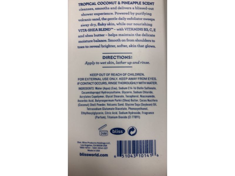 Bliss Could 9 Daily Body Scrub & Wash, Tropical Coconut & Pineapple, 16 fl oz/470 mL