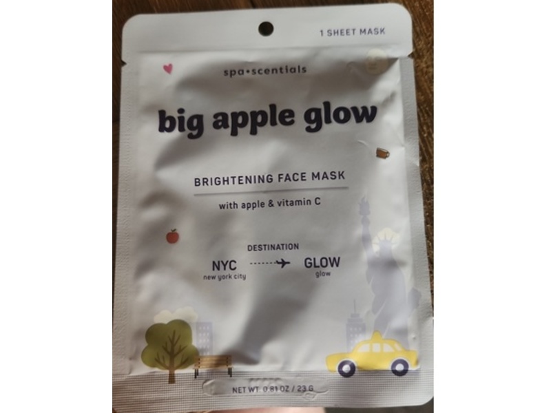 Spa Scentials Brightening Face Sheet Mask, Big Apple Glow, 0.81 oz/23 g