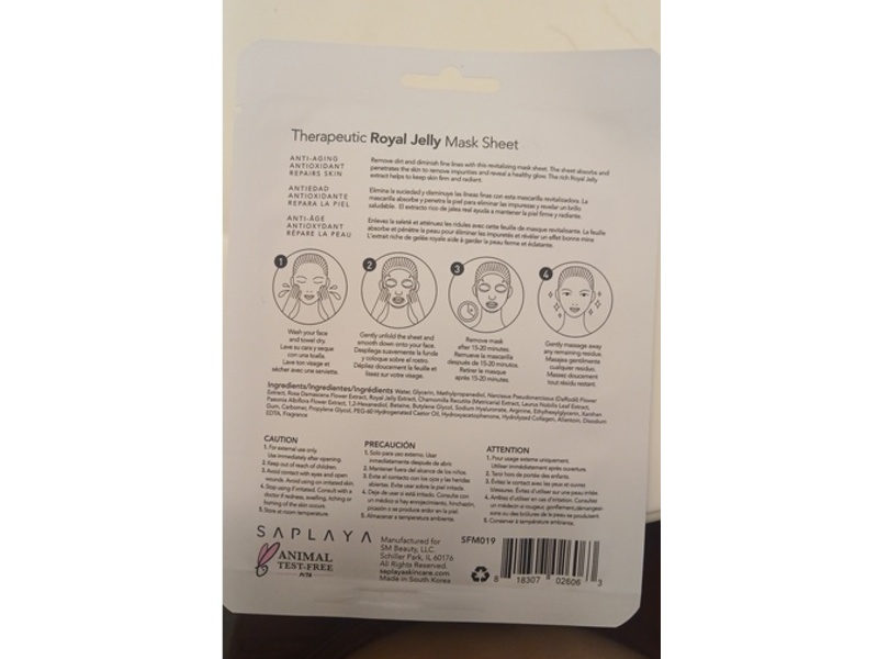 Saplaya Therapeutic Royal Jelly Face Mask Sheet, 0.8 fl oz/25 mL