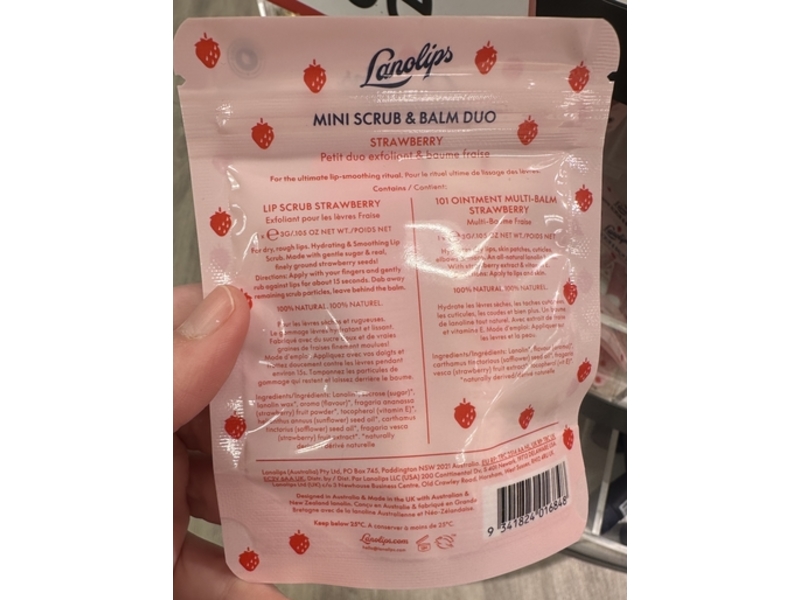 Lanolips Scrub & Balm Duo, Strawberry, 0.105 oz/3 g