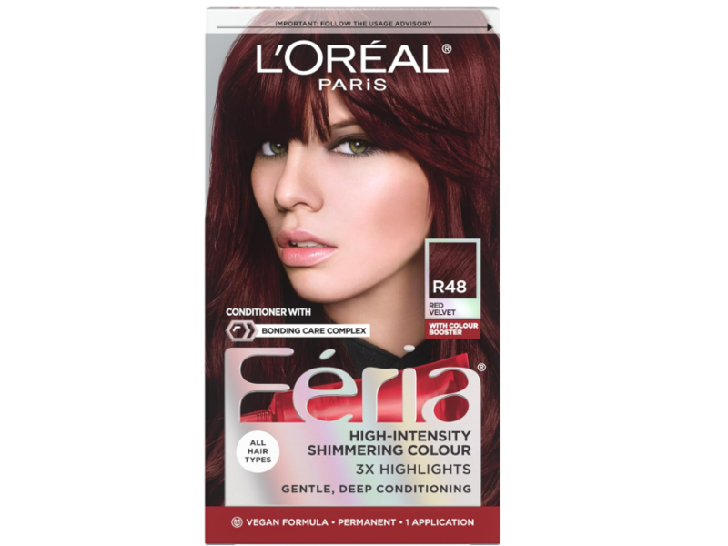 L'Oréal Paris Feria High Intensity Shimmering Color, R48 Red Velvet, 1 Application
