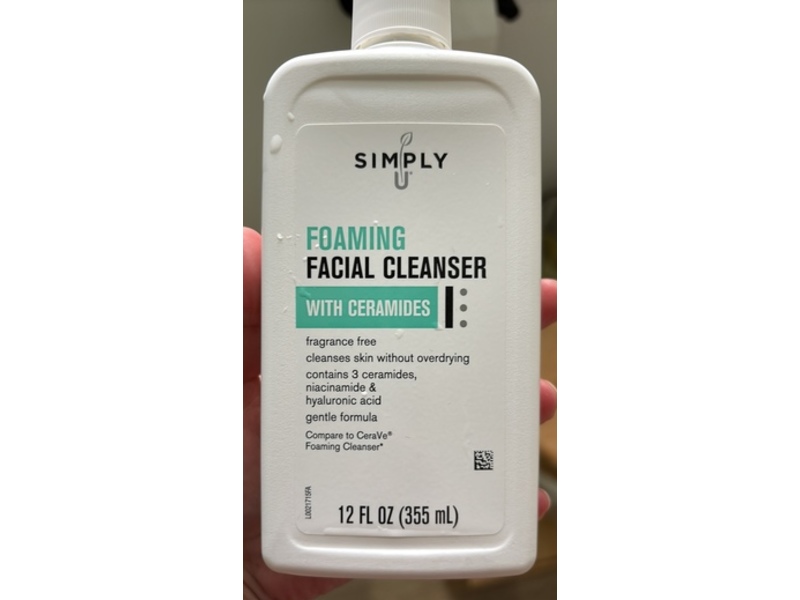 Simply Foaming Facial Cleanser, Ceramides + Niacinamide & Hyaluronic Acid, 12 fl oz/355 mL