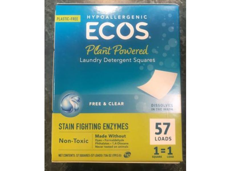 ECOS Plant Powered Laundry Detergent Squares, Free & Clear, 57 Loads, 57 Count