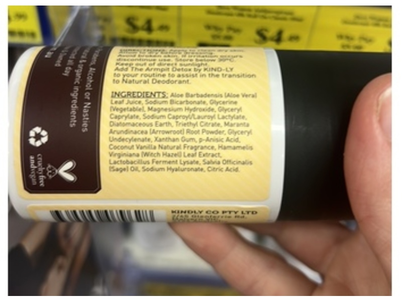 Kindly Natural Deodorant, Coconut & Vanilla, 2.03 fl oz/60 mL