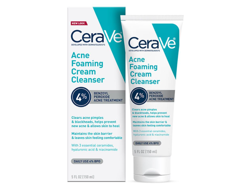CeraVe Acne Foaming Cleanser, 4% Benzoyl Peroxide Gel, 5 fl oz/150 mL