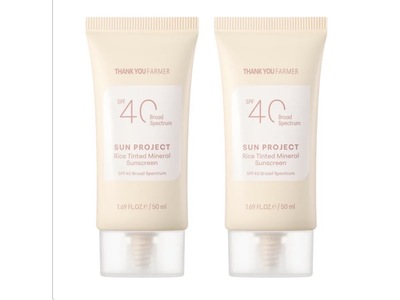 Thank You Farmer Sun Project Rice Tinted Mineral Sunscreen, SPF 40, 1.69 fl oz/50 mL, 2 Count