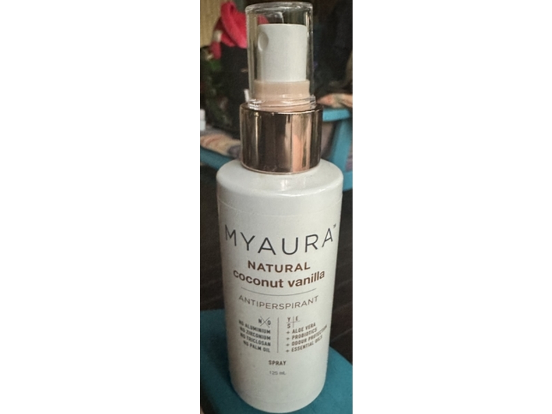 Myaura Antipersipirant Spray, Natural Coconut Vanilla, 125 mL