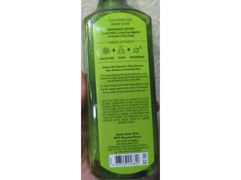 Bath & Body Works Cleansing Gel Hand Soap, Eucalyptus Mint, Essential Oils, 8 fl oz/236 mL