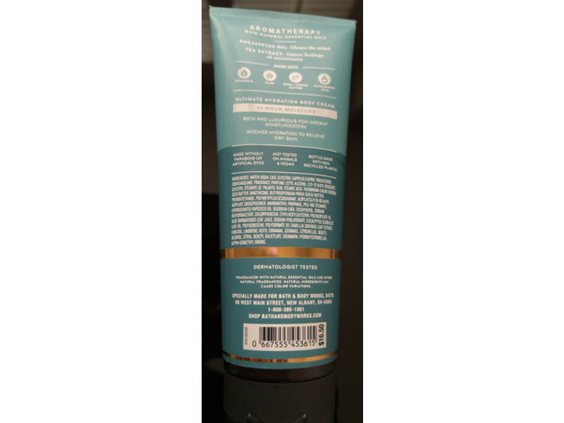 Bath & Body Works Stress Relief Ultimate Hydration Body Cream, Eucalyptus + Tea, 8 oz/226 g