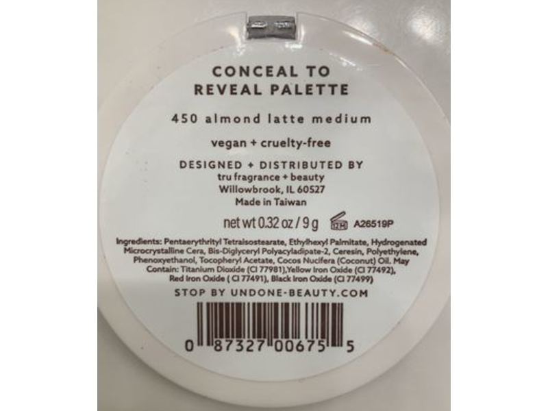 Undone Beauty Conceal To Reveal Palette 3-In-1 Coverage Cream, 450 Almond Latte Medium, 0.32 oz/9 g