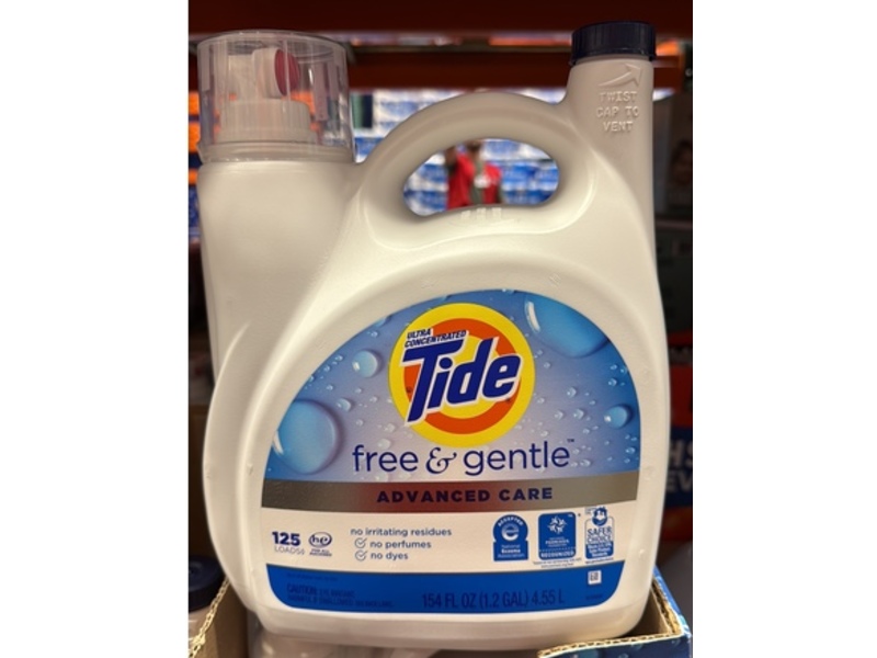 Tide Liquid Detergent, Free & Gentle, 125 Loads, 154 fl oz/4.55 L