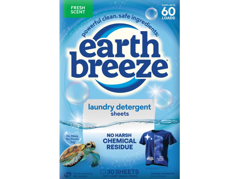 Earth Breeze Laundry Detergent Sheets, Fresh Scent, 60 Loads