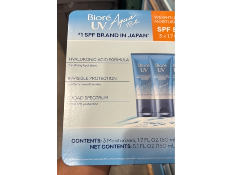 Biore UV Aqua Rich Sunscreen, SPF 50, 1.7 fl oz/50 mL, 3 Count