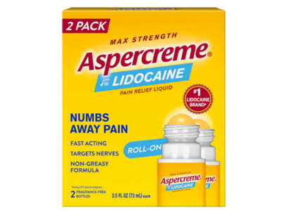Aspercreme Max Strength Pain Relief Liquid Roll On, 4% Lidocaine, 2.5 fl oz/73 mL, 2 Pack