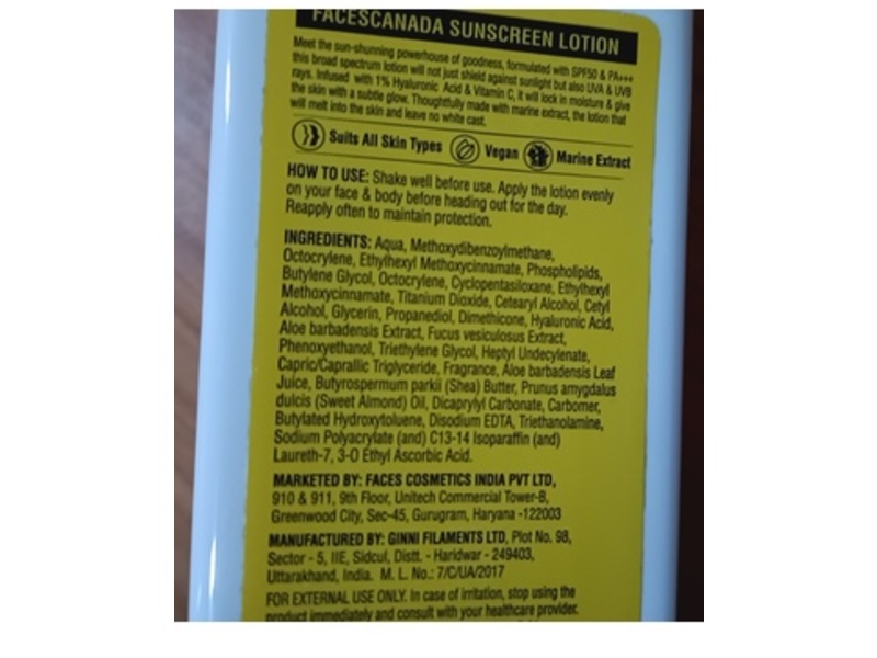 FacesCanada Sunscreen Lotion, SPF 50+ PA+++, 100 mL