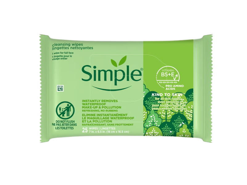 Simple Kind To Skin Cleansing Wipes, Vitamin B5 + E, 25 Count