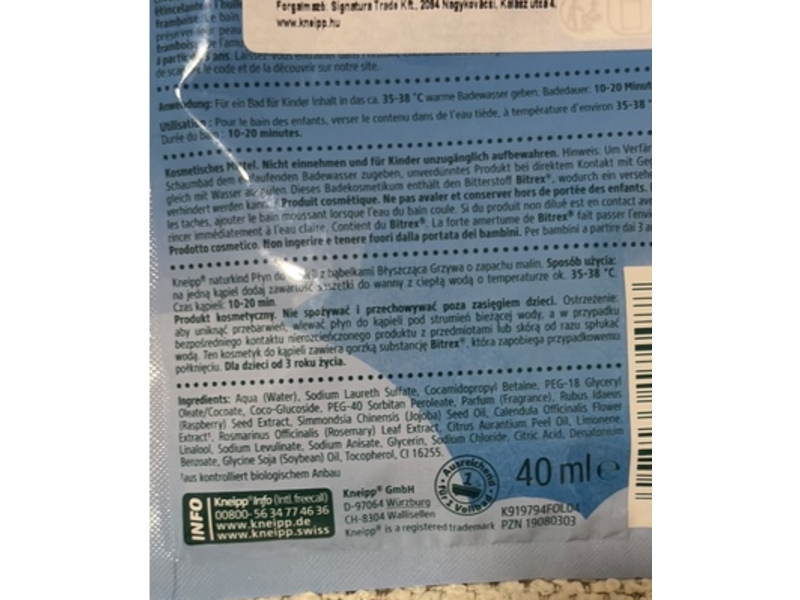 Kneipp Naturkind Unicorn Bubble Bath, Raspberry Scent, 40 mL